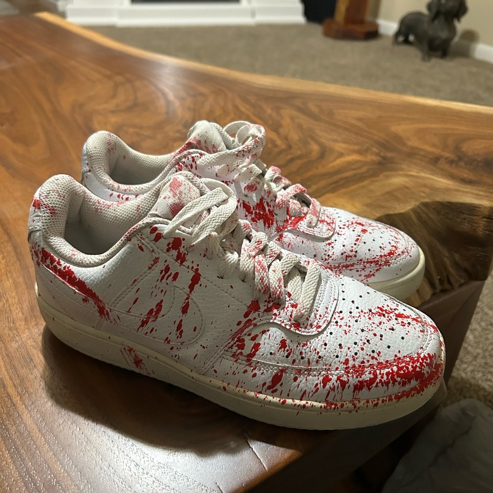 Nike White Sneakers with Red Paint-Splatter